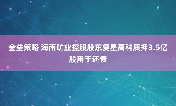 金垒策略 海南矿业控股股东复星高科质押3.5亿股用于还债
